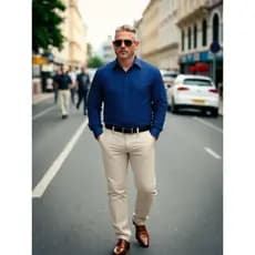 KIT CONJUNTO MASCULINO CALCA SARJA + CAMISA SLIM FIT