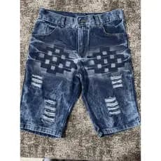 Bermuda jeans masculino  Verão    Bolso  Zíper  Rasgado