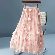 Saia de tule elegante floral tridimensional de verão
