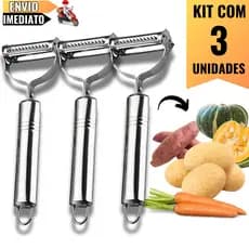 Kit com 3 Descascadores de Legumes – Facilidade no Preparo de Alimentos com Corte Afiado e Seguro