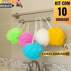 Conjunto 10 Esponjas de Banho Esfoliante Cores Variadas de de Nylon Economica Suave Terapeutica