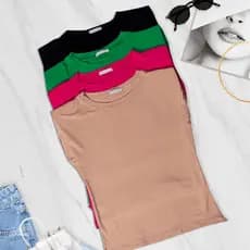 Kit 4 Blusas Femininas Elegante Social para Trabalhar Muscle Tee com Ombreira Moda Tendência Atacado Verão Viscolycra