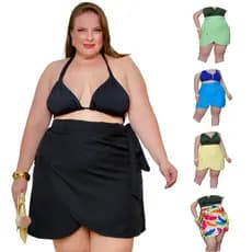 Saída De Praia Plus Size Saia Curta Envelope Tecido Premium Verão Moda Praia Carnaval Piscina