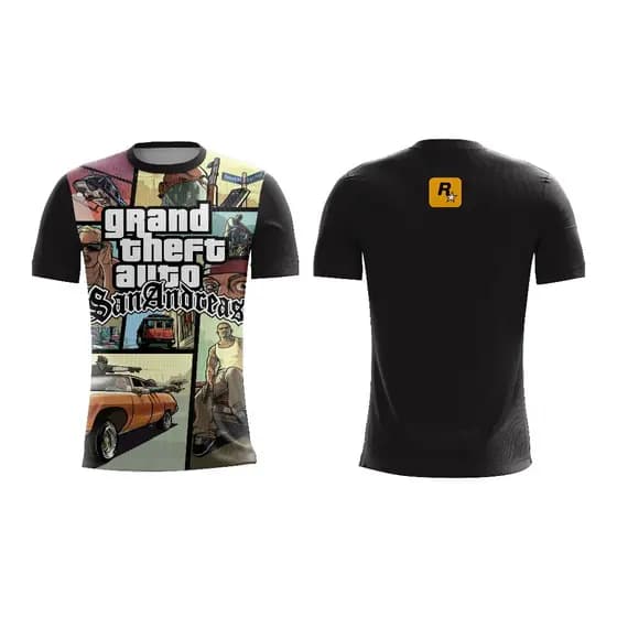 Camiseta GTA San Andreas GTA V Camiseta Curta Gamer Geek Infantil e Adulto