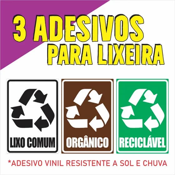 Adesivo P/ Lixeira Coleta Seletiva Comum Orgânico Reciclável
