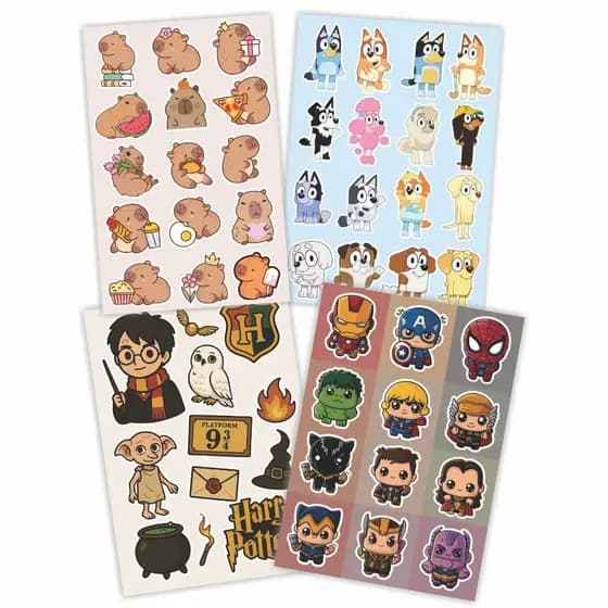 Cartela Adesivo Infantil / teem - Sticker agenda celular Caderno Notebook  herois baby, capivara, harry, bluey
