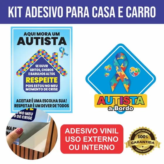 Adesivo Autismo para Casa e Carro uso Externo e Interno a bordo (CASA + AZUL)