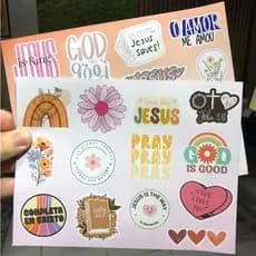 Cartela Adesivo Vinil Cristão Jesus - Biblia Mulher Feminina Girl - Sticker Caderno Notebook Instrumento - (ROSA)