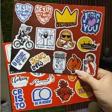 2 Cartela Adesivo Vinil Cristão Jesus  Biblia, Caderno, Celular, Tablet, Notebook, Carro, Instrumento (VERMELHO)