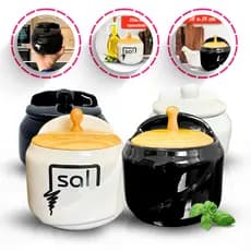 Saleiro Porcelana Bambu 1Kg de Parede Preto ou Branco Pote para Sal Gourmet Premium