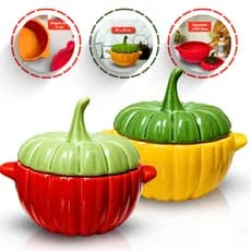 Kit Abóbora Moranga vermelha, Amarela cerâmica GG grande Caçarola Decoração Cozinha Sopeira