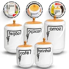 Kit Porta Mantimento Saleiro Arroz Feijão Farinha  Açucar com Tampa 2/4/5 Peça Robusto Aparelho Multiuso Cozinha Armário