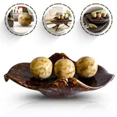 Kit Fruteira De Mesa Grande 53cm + Bola Cerâmica Cristal Centro de Mesa Marmorizado Grande Decoração