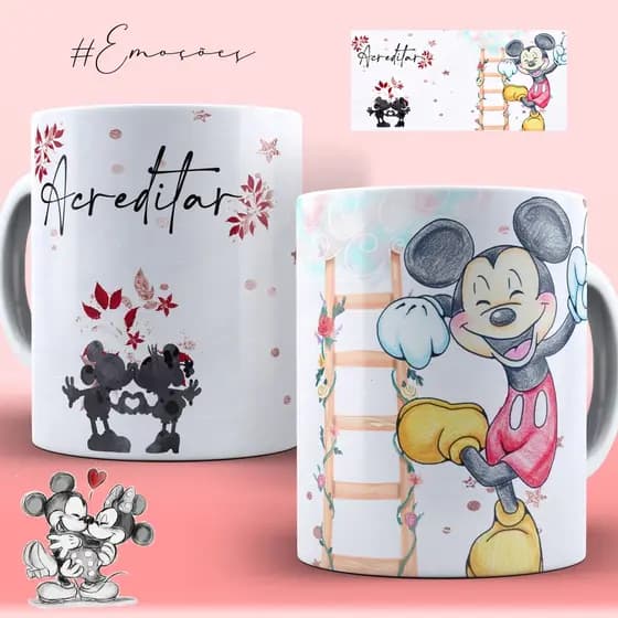 Caneca Mickey e Minnie Motivacional - Lindo Presente - Com seu nome