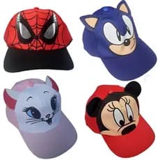 Boné Infantil com Carinha Personagem Sonic Homem Aranha Gatinha Marie Mickey