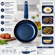Frigideira Antiaderente Ceramica 22cm Cozinha Panela Revestimento Duravel Azul