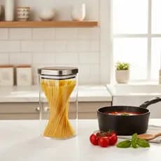 Pote Hermetico Quadrado moderno Vidro Tampa Aco Inox 1.8 Litros Organizacao Conservacao Alimentos