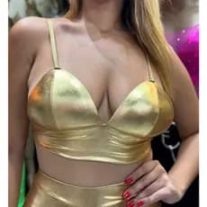 Top Alça Tecido Metálico Blusa Com Bojo Cropped De Festa  rodeio Top Com Regulavel Top Feminino.