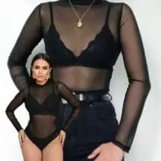 Body Tuli Gola Manga Alta, Body Tuli Com Manga Alta Com Tecido Tuli Bory Feminino, Bori, Boddy Festa Maiô Collant.