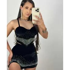Conjunto Cropped Veludo Com Alça + Saia Veludo, Conjunto Feminino Festa Balada.