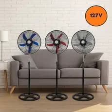 Ventilador Pedestal Premium 60W Silencioso Potente 3 Velocidades Oscilante Ajustável 220V 127V Preto Achadinhos
