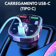 Carregador Transmissor Veicular MP3 Player Bluetooth RGB 18W