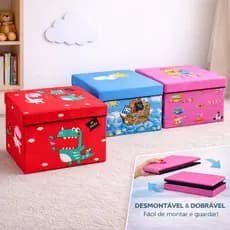 Puff Banco Bau Infantil Desmontavél Guarda Brinquedos Caixa
