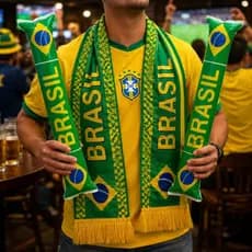 Kit Cachecol e Bastão Inflável do Brasil Copa do Mundo Torcedor