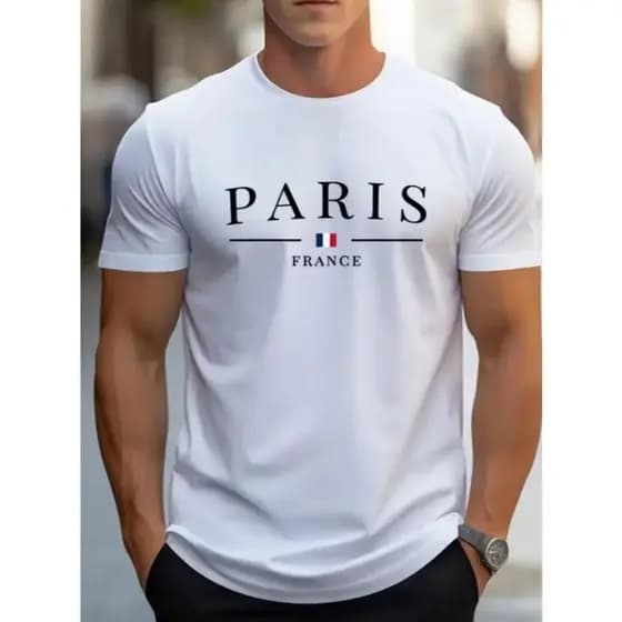 Camiseta Masculina Streetwear Paris Style T-Shirt 100% Algodão Malha Premium