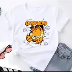 Camiseta T-shirt Linda 100% Algodao Camiseta Feminina Garfild Desenho Camisa Premium