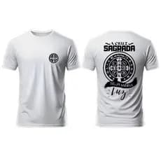 Camiseta Católica Estampada a Cruz Sagrada Seja Minha Luz