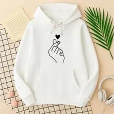 Moletom Feminino Canguru Coração Mão Coreana Blusa de Frio Dorama Com Bolso e Capuz Tendencia