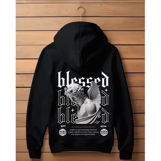Blusa de Moletom Masculino Respect Blessed Angel Canguru Streetwear