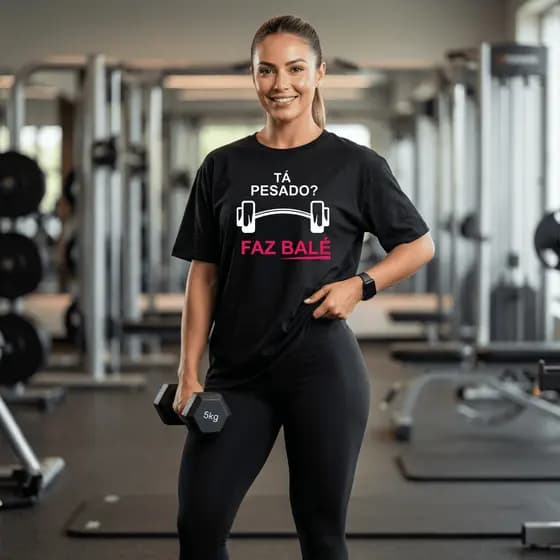 Camiseta Feminina Estilo Academia 100%Algodão Escrita Tá Pesado Faz Balé Estilosa