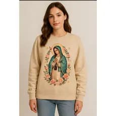 Blusa Moletom Gola Careca Com Ombro Caído Estampa Nossa Senhora Religioso