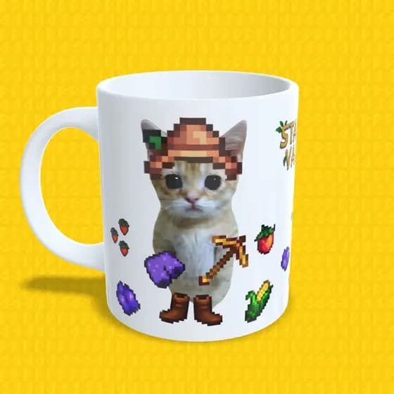 Caneca Meme Gatinho Fazendeiro Stardew Valley 🌾 Presente Gamer Geek Nerd Criativo