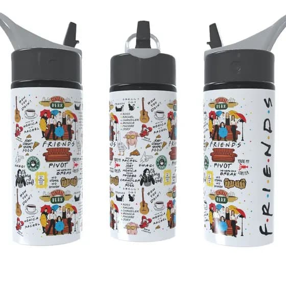 Garrafa Friends Central Perk Joey Rachel Alumínio 600ml Squeeze Premium Presente