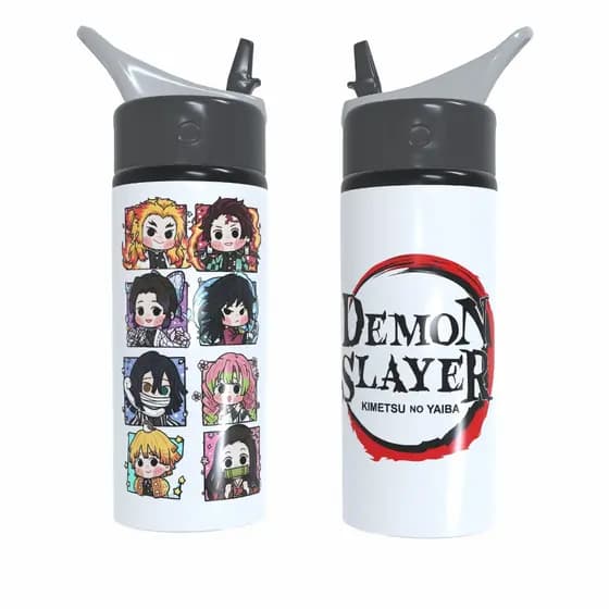 Garrafa Squeeze Demon Slayer Kawaii Chibi Alumínio 600ml Premium Personagens Anime