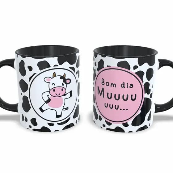 Caneca Vaquinha Bom Dia Muuuu Divertida Campo Cerâmica 325ml Premium