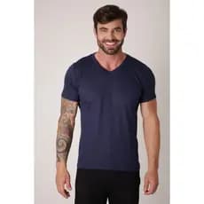 VB ONLINE Camiseta Masculina Blusa Camisa Slim Fit Lisa Básica Gola V Do P ao G1