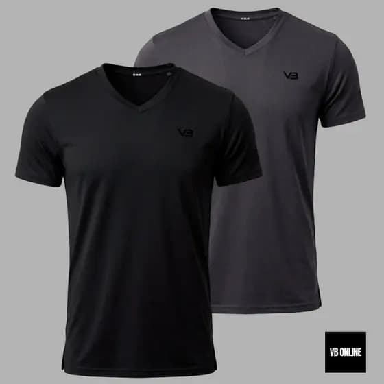 VB ONLINE Kit 2 Camisetas Masculinas Gola V Suplex Poliamida Academia Com Secagem Rápida Do M ao G1