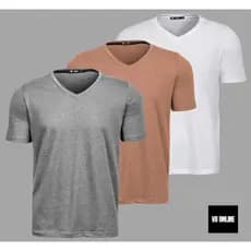 VB ONLINE Kit 3 Camisas Camisetas Masculina Slim Fit Básica Gola V Meia Malha Do M ao G1