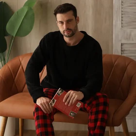 VB ONLINE Pijama Masculino Fleece Longo Inverno Quente Macio Confortável Roupa de Dormir do M ao G1