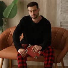 VB ONLINE Pijama Masculino Fleece Longo Inverno Quente Macio Confortável Roupa de Dormir do M ao G1