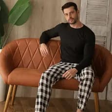 VB ONLINE Pijama Masculino Longo Flanelado Xadrez Inverno Quente Macio Confortável M ao G1