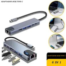 Adaptador Usb C Hub 6 Em 1 Tipo C Para Hdmi 4k Usb 3.0 Lan