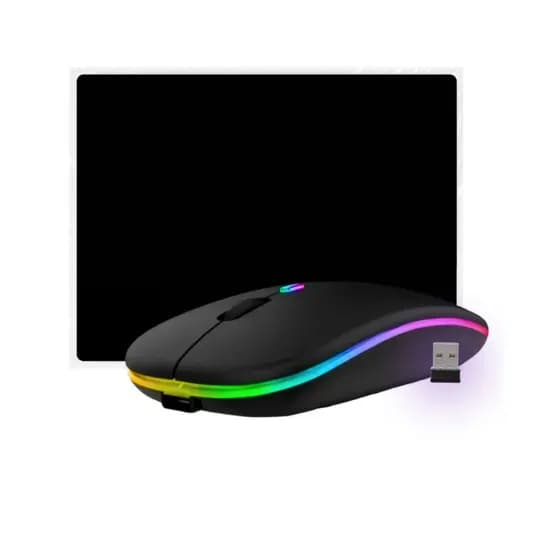 Kit Mouse Sem Fio Recarregável RGB 2.4GHz + Mouse Pad Gamer