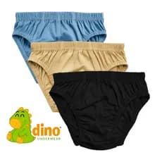 Kit com 3 Cuecas de Algodão Infantil Slip Forro Duplo Premium Meninos Criança Dino Promoção Atacado