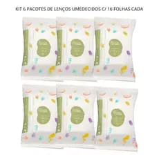 Kit Lenços Umedecidos Mamãe Bebê 6 Pacotes (16 Folhas Cada)