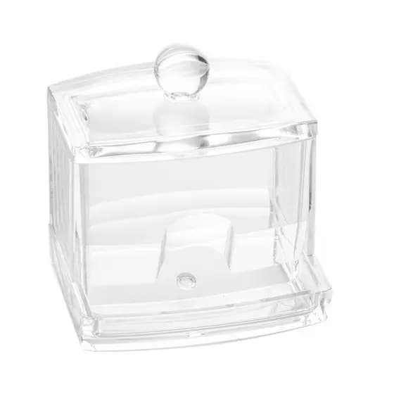 Porta Cotonete e Algodão de Acrílico My Box 9,5x8x10cm Transparente Organizador Bancada Tampa Banheiro Penteadeira Caixa